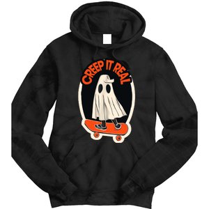 Funny Creep It Real Skateboarding Ghost Halloween Boo Spooky Tie Dye Hoodie