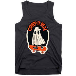 Funny Creep It Real Skateboarding Ghost Halloween Boo Spooky Tank Top