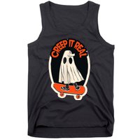 Funny Creep It Real Skateboarding Ghost Halloween Boo Spooky Tank Top