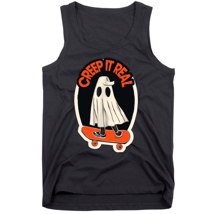 Funny Creep It Real Skateboarding Ghost Halloween Boo Spooky Tank Top