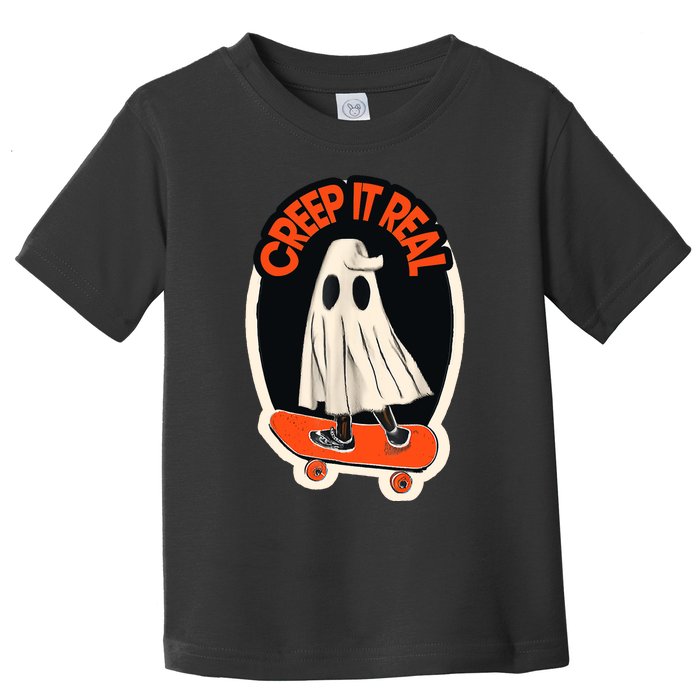 Funny Creep It Real Skateboarding Ghost Halloween Boo Spooky Toddler T-Shirt