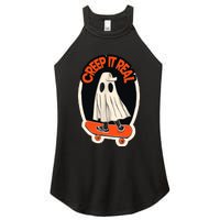 Funny Creep It Real Skateboarding Ghost Halloween Boo Spooky Women's Perfect Tri Rocker Tank