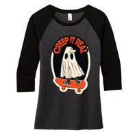 Funny Creep It Real Skateboarding Ghost Halloween Boo Spooky Women's Tri-Blend 3/4-Sleeve Raglan Shirt