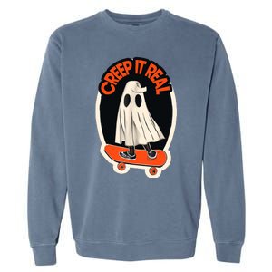 Funny Creep It Real Skateboarding Ghost Halloween Boo Spooky Garment-Dyed Sweatshirt