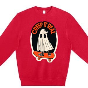 Funny Creep It Real Skateboarding Ghost Halloween Boo Spooky Premium Crewneck Sweatshirt