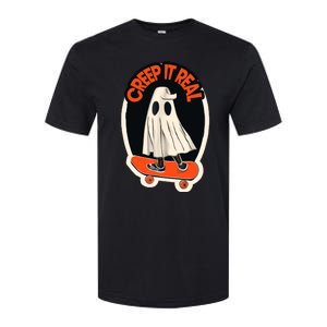 Funny Creep It Real Skateboarding Ghost Halloween Boo Spooky Softstyle CVC T-Shirt