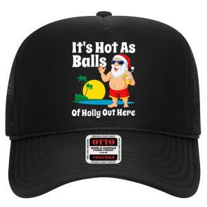 Funny Christmas In July Hot As Balls Santa Summer Party Gift High Crown Mesh Back Trucker Hat