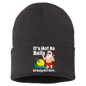 Funny Christmas In July Hot As Balls Santa Summer Party Gift Sustainable Knit Beanie