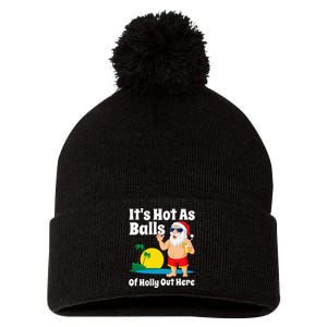 Funny Christmas In July Hot As Balls Santa Summer Party Gift Pom Pom 12in Knit Beanie