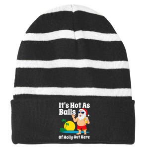 Funny Christmas In July Hot As Balls Santa Summer Party Gift Striped Beanie with Solid Band