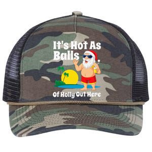 Funny Christmas In July Hot As Balls Santa Summer Party Gift Retro Rope Trucker Hat Cap