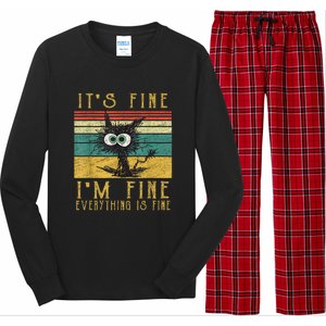 Funny Cat Its Fine Im Fine Everything Is Fine Cat Long Sleeve Pajama Set