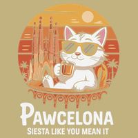 Funny Cat In Barcelona With Pawcelona Button