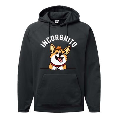 Funny Corgi Incorgnito Art For Corgi Dog Lovers Performance Fleece Hoodie