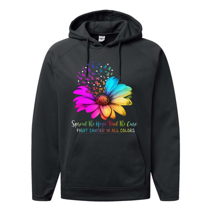 Fight Cancer In All Color Spread The Hope Find A Cure P.Ink Gift Performance Fleece Hoodie