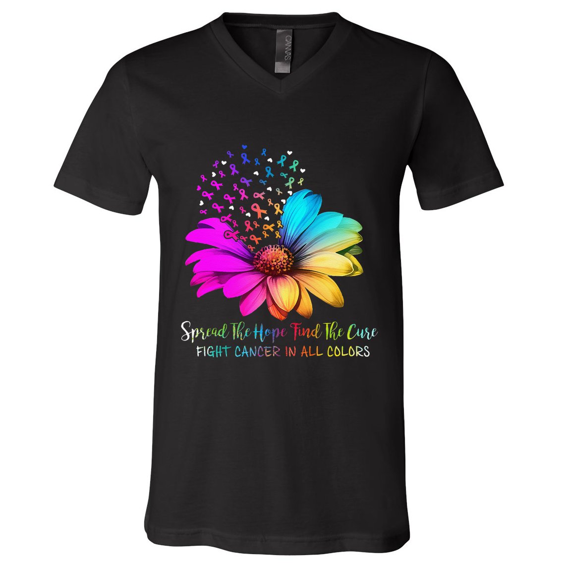 Fight Cancer In All Color Spread The Hope Find A Cure P.Ink Gift V-Neck T-Shirt