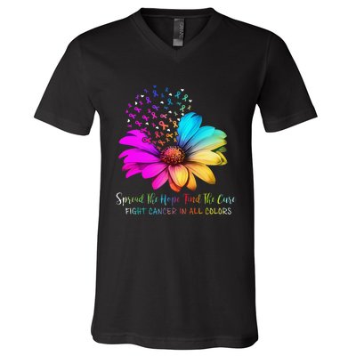 Fight Cancer In All Color Spread The Hope Find A Cure P.Ink Gift V-Neck T-Shirt