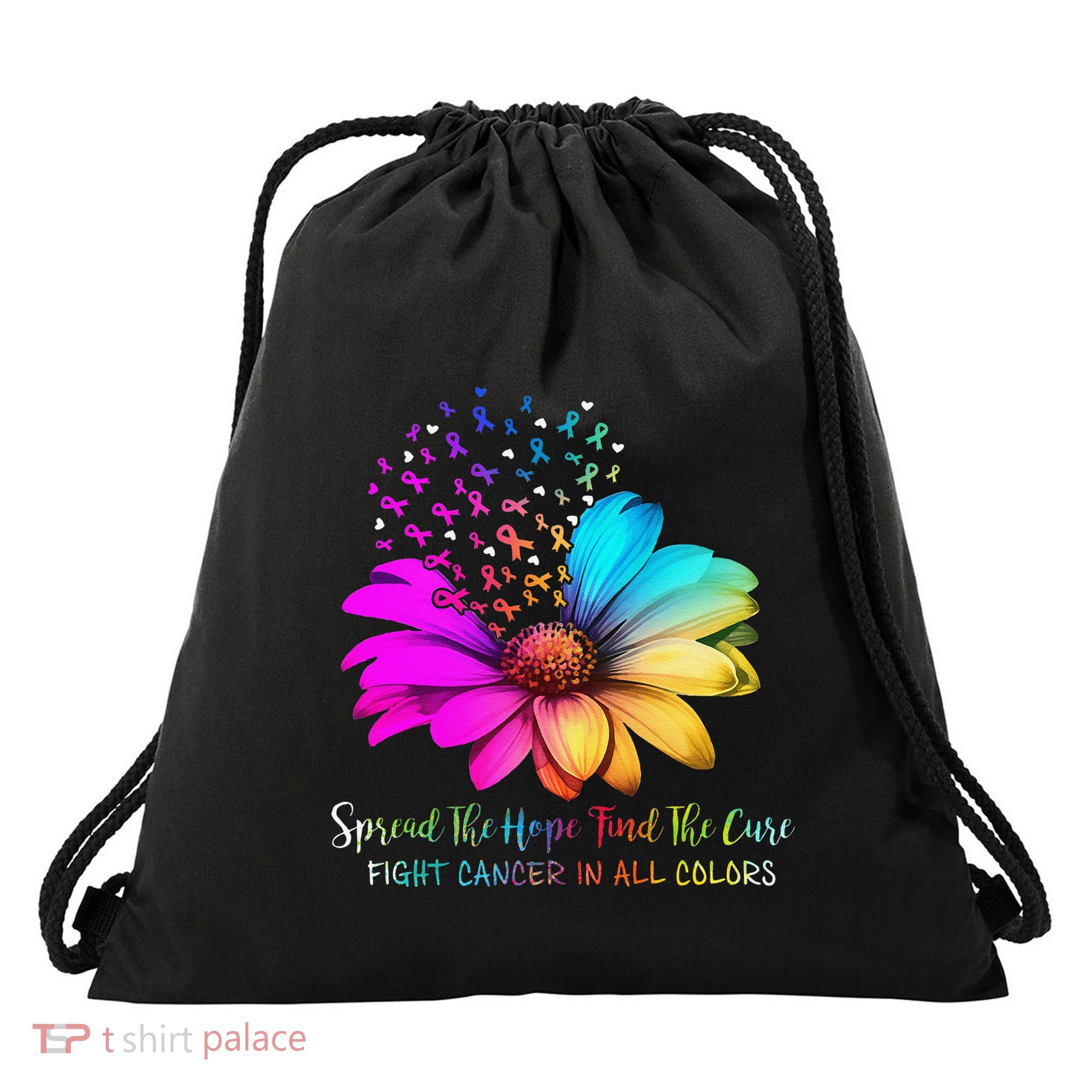 Fight Cancer In All Color Spread The Hope Find A Cure P.Ink Gift Drawstring Bag