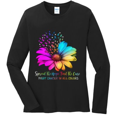 Fight Cancer In All Color Spread The Hope Find A Cure P.Ink Gift Ladies Long Sleeve Shirt