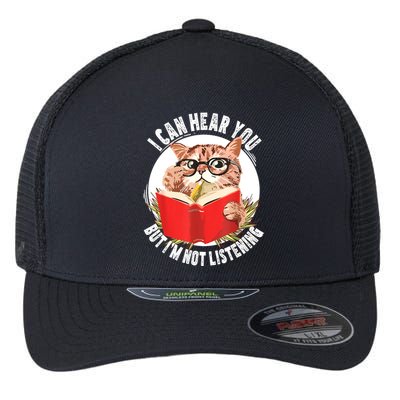 Funny Cat I Can Hear You But Im Listening Flexfit Unipanel Trucker Cap
