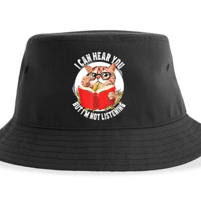 Funny Cat I Can Hear You But Im Listening Sustainable Bucket Hat