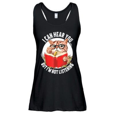 Funny Cat I Can Hear You But Im Listening Ladies Essential Flowy Tank