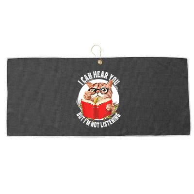 Funny Cat I Can Hear You But Im Listening Large Microfiber Waffle Golf Towel