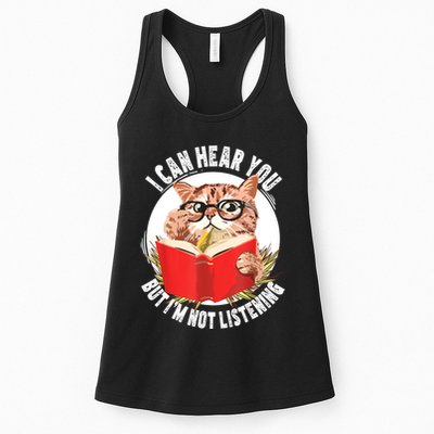 Funny Cat I Can Hear You But Im Listening Womens Tank Top