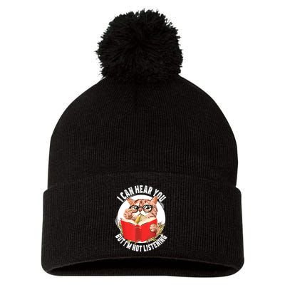 Funny Cat I Can Hear You But Im Listening Pom Pom 12in Knit Beanie