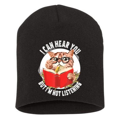 Funny Cat I Can Hear You But Im Listening Short Acrylic Beanie