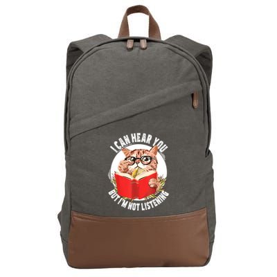 Funny Cat I Can Hear You But Im Listening Cotton Canvas Backpack