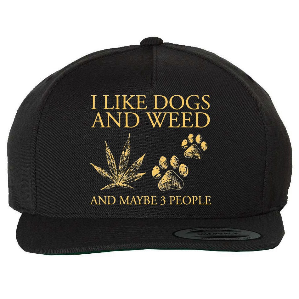 Funny Cannabis I Like Dogs And Weed And Maybe 3 People Gift Wool Snapback Cap