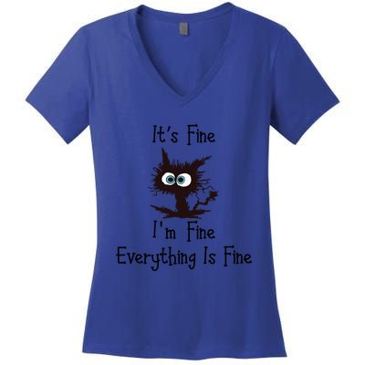 Funny Cat Its Fine I'm Fine Everything Is Fine Gift Women's V-Neck T-Shirt