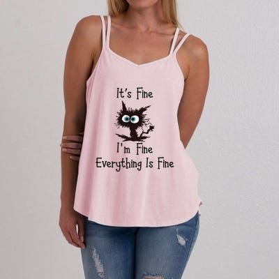 Funny Cat Its Fine I'm Fine Everything Is Fine Gift Women's Strappy Tank