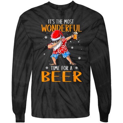 Funny Christmas In July Santa Hawaiian Wonderful Beer Lover Tie-Dye Long Sleeve Shirt