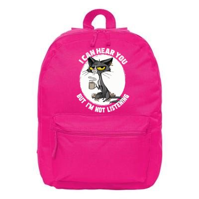 Funny Cat I Can Hear You But Im Listening Cat And Coffee 16 in Basic Backpack