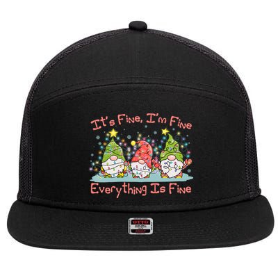 Funny Christmas It's Fine I'm Fine Everything Is Fine Gnomes 7 Panel Mesh Trucker Snapback Hat