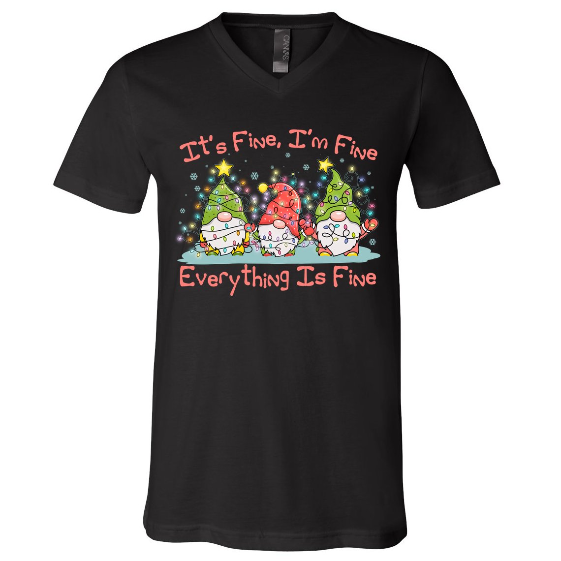 Funny Christmas It's Fine I'm Fine Everything Is Fine Gnomes V-Neck T-Shirt