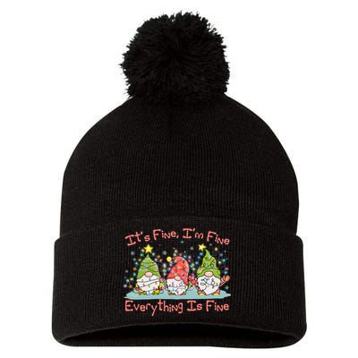 Funny Christmas It's Fine I'm Fine Everything Is Fine Gnomes Pom Pom 12in Knit Beanie