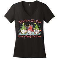 Funny Christmas It's Fine I'm Fine Everything Is Fine Gnomes Women's V-Neck T-Shirt