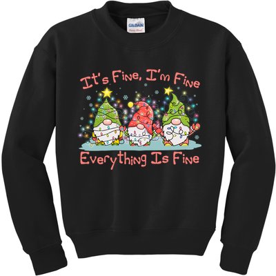 Funny Christmas It's Fine I'm Fine Everything Is Fine Gnomes Kids Sweatshirt