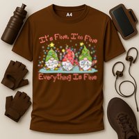 Funny Christmas It's Fine I'm Fine Everything Is Fine Gnomes Cooling Performance Crew T-Shirt