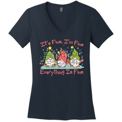 Funny Christmas It's Fine I'm Fine Everything Is Fine Gnomes Women's V-Neck T-Shirt