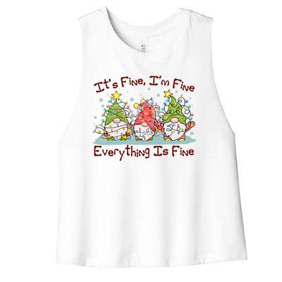 Funny Christmas It's Fine I'm Fine Everything Is Fine Gnomes Women's Racerback Cropped Tank