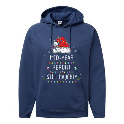 Funny Christmas In July Mid Year Report Still Naughty Santa Performance Fleece Hoodie