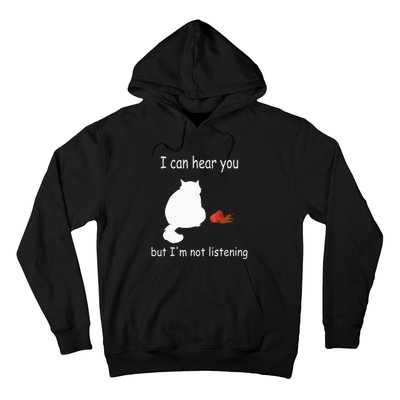 Funny Cat I Can Hear You But Im Listening Cat And Coffee Hoodie