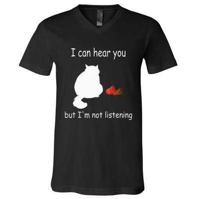 Funny Cat I Can Hear You But Im Listening Cat And Coffee V-Neck T-Shirt