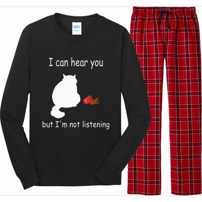 Funny Cat I Can Hear You But Im Listening Cat And Coffee Long Sleeve Pajama Set