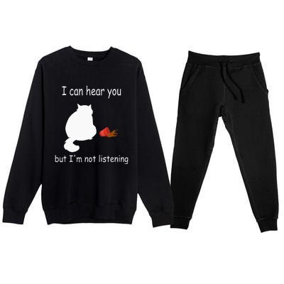 Funny Cat I Can Hear You But Im Listening Cat And Coffee Premium Crewneck Sweatsuit Set