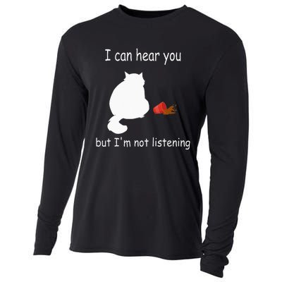 Funny Cat I Can Hear You But Im Listening Cat And Coffee Cooling Performance Long Sleeve Crew